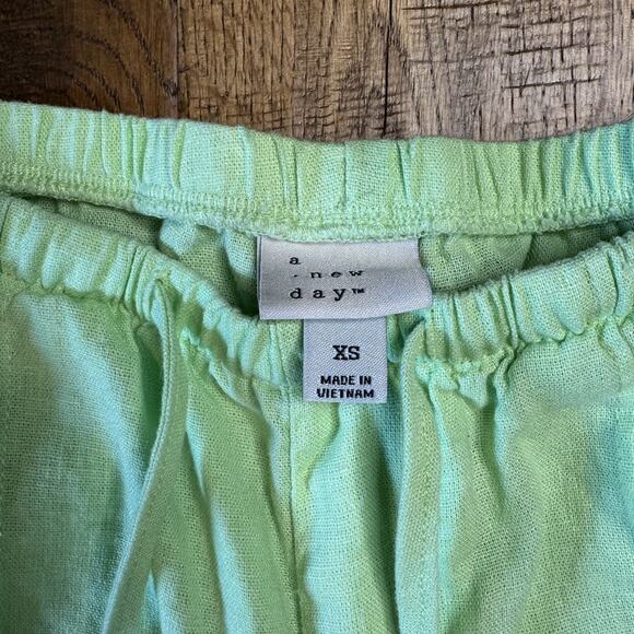 A NEW DAY Linen Blend Lime Green Pants Beach Resort Size XS OVERSIZED Baggy - Picture 3 of 9
